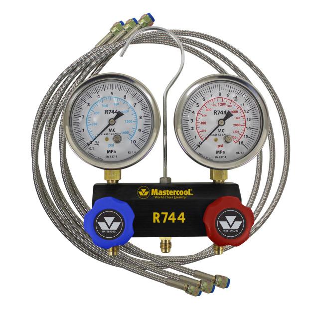 Aide-monteur en aluminium à 2 voies avec 3 tuyaux de remplissage de 150 cm pour CO2 - R744, Mastercool 55103