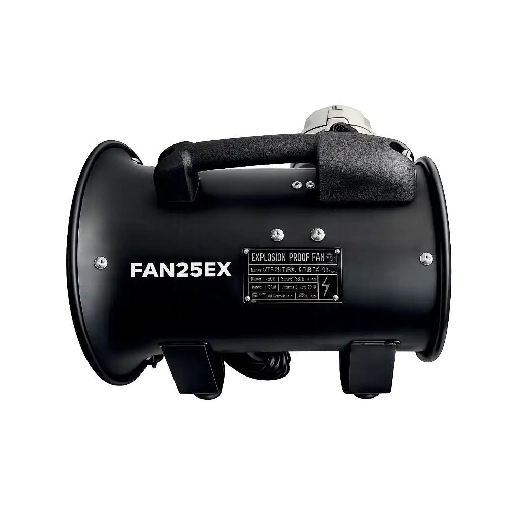 Explosionsgeschützter Ventilator, Schwarzes Metallgehäuse, Tragbarer Gebläseventilator, Runder Luftauslass, Tragegriff