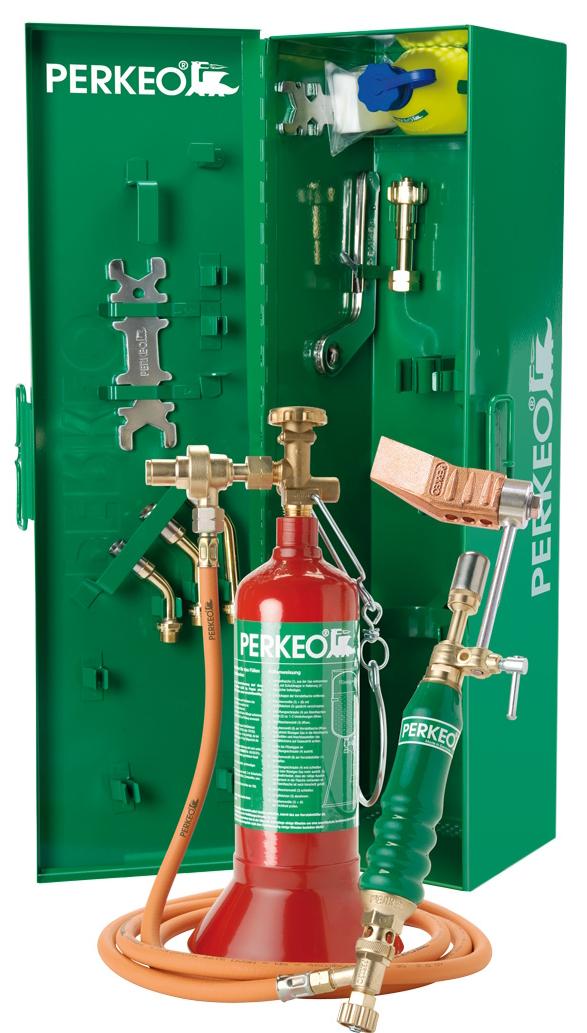 Sistema de soldadura blanda y con plomo PERKEO TOPBOX con pieza de cobre en caja de acero para transporte, M10x1 LH
