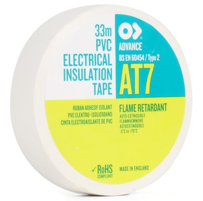 Cinta aislante eléctrica Advance AT7 104277, 33 m, 25 mm de ancho, blanca