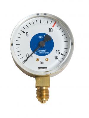 PERKEO syrgassäkerhetsmanometer, "Mini"-innehåll, Ø 48mm, G1/8" RH, 0-315/200 bar
