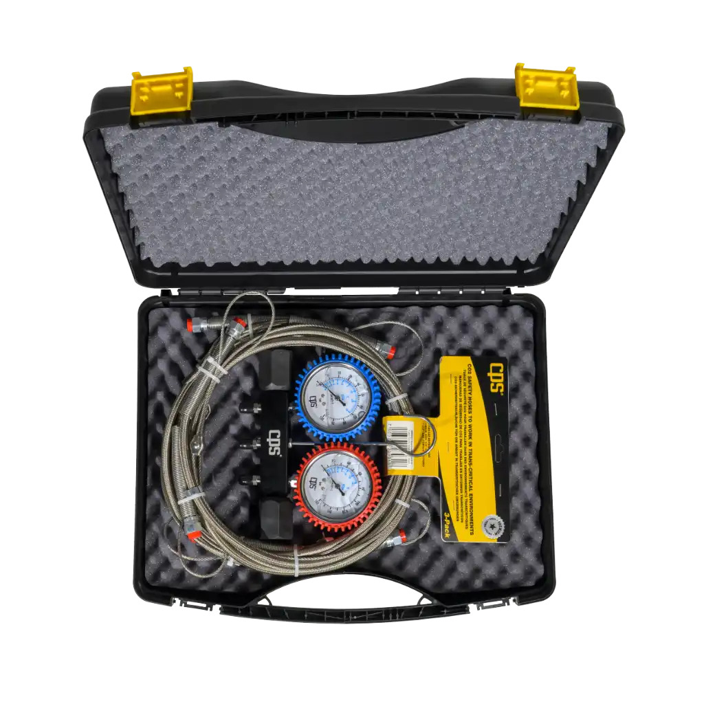 Manometer-Set, Klimaanlagen-Prüfset, Druckmessgerät, Druckschläuche, Transportkoffer