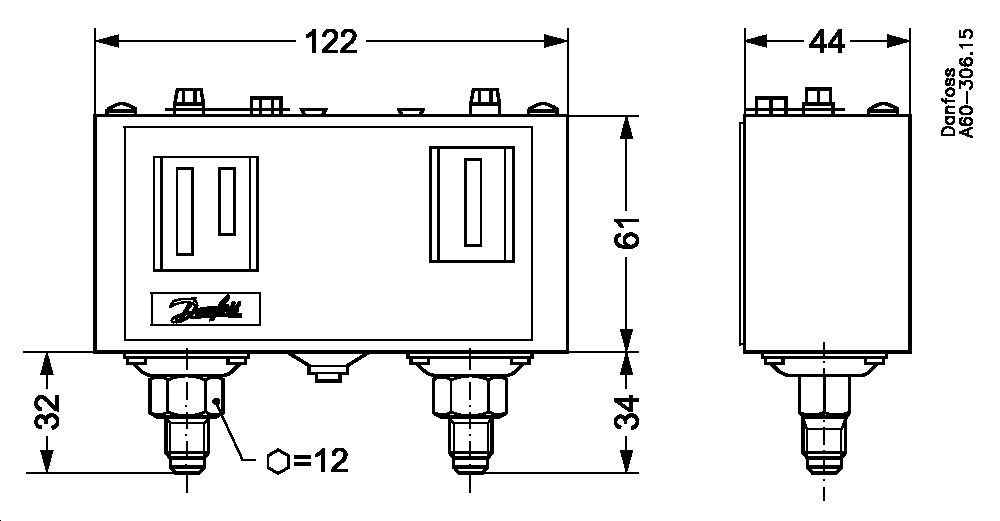 Presostato DANFOSS, KP15, 8-32bar, rearme automático