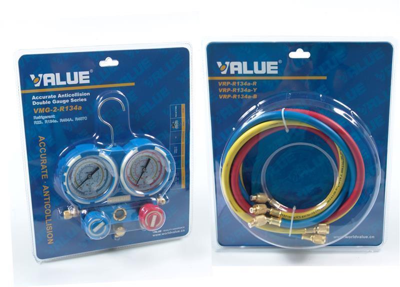 2-way installation aid, R134a, R404A, R407, + hoses 3 x 120cm
