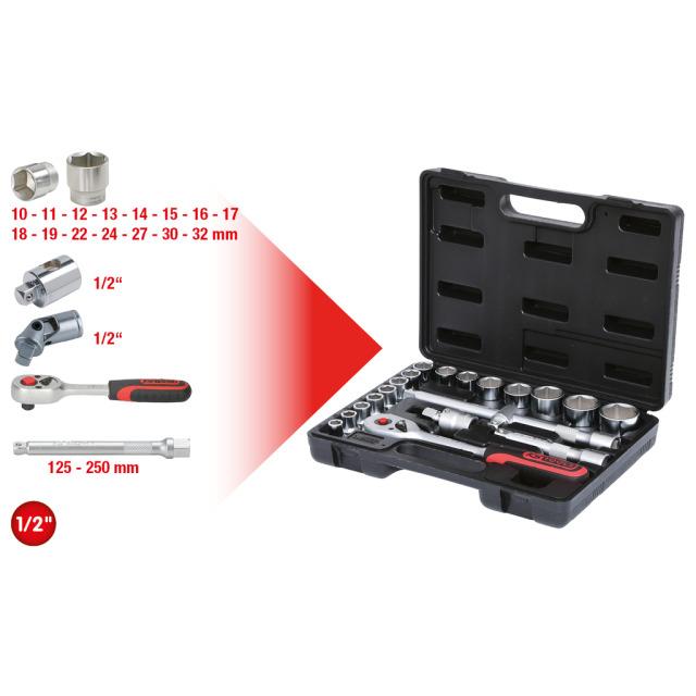 KS socket spanner set 911.0620 1/2", 20-piece chrome vanadium in sturdy case