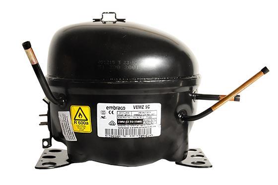 Speed-controlled compressor Aspera Embraco VEMZ9C without E-kit, LBP - R600a, 230 V, 53/150Hz, 3PH