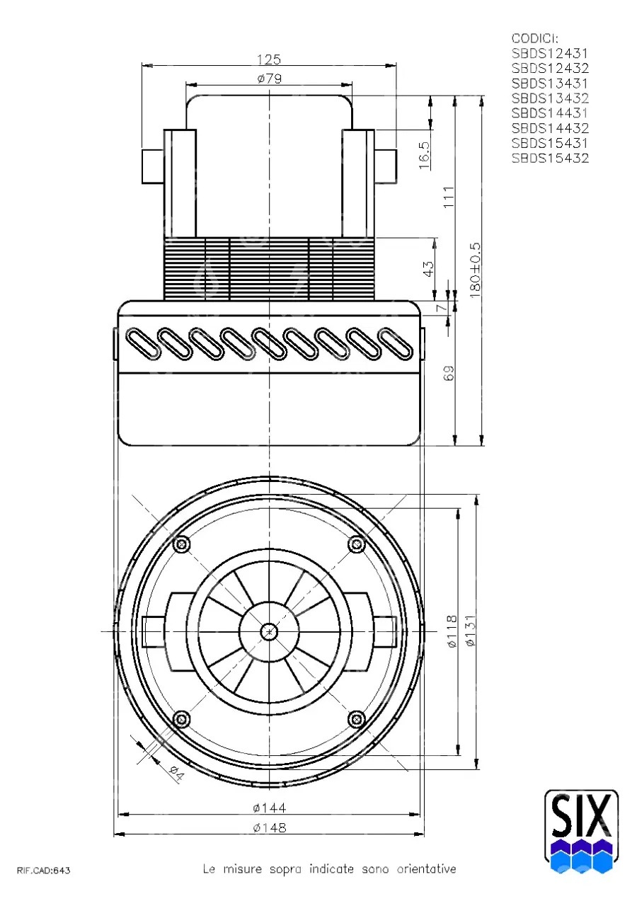 Silnik Hoover, uniwersalny, 1400 W/230 V, AMETEK 061300219.01, (D=144mm, H=180mm)