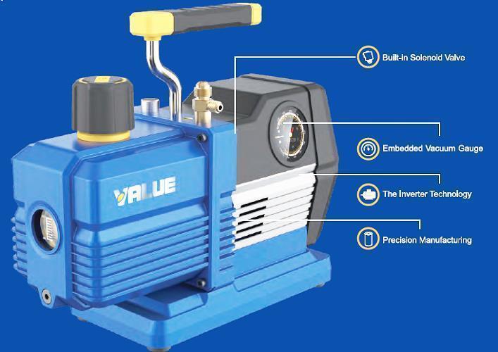 Pompa per vuoto a 2 stadi VRP-8DV, 227 l/min con elettrovalvola, vacuometro per R32, R1234yf, R410A, R134a