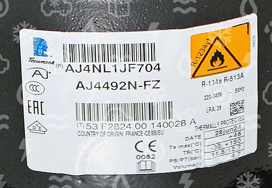 Compressore Tecumseh AJ4492N-FZ, HBP - R134A, R123, R513A, 220-240V/1PH/50Hz