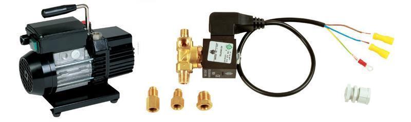 KIT WIGAM RS3DE/V: Vacuümpomp tweetraps WIGAM RS3D, set met magneetventiel en kabelaansluiting 1/4-3/8-5/16SAE M WIGAM K-EVC + montagehandleiding