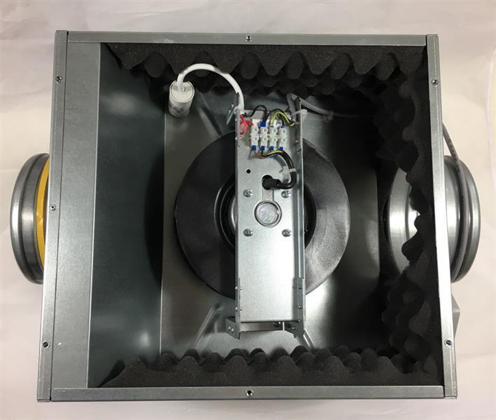 Centrifugaalbuisventilator KSB 150, 435 m3/h, fluisterstil, met geluids- en warmtegeïsoleerde behuizing