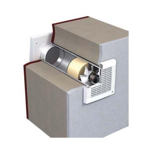 Installation de ventilation KWL (ventilation contrôlée des pièces d'habitation) DuoVent Standard RA-50 avec tube rond de Ø150 mm et clapets de fermeture, avec commande, débit max. 50 m3/h