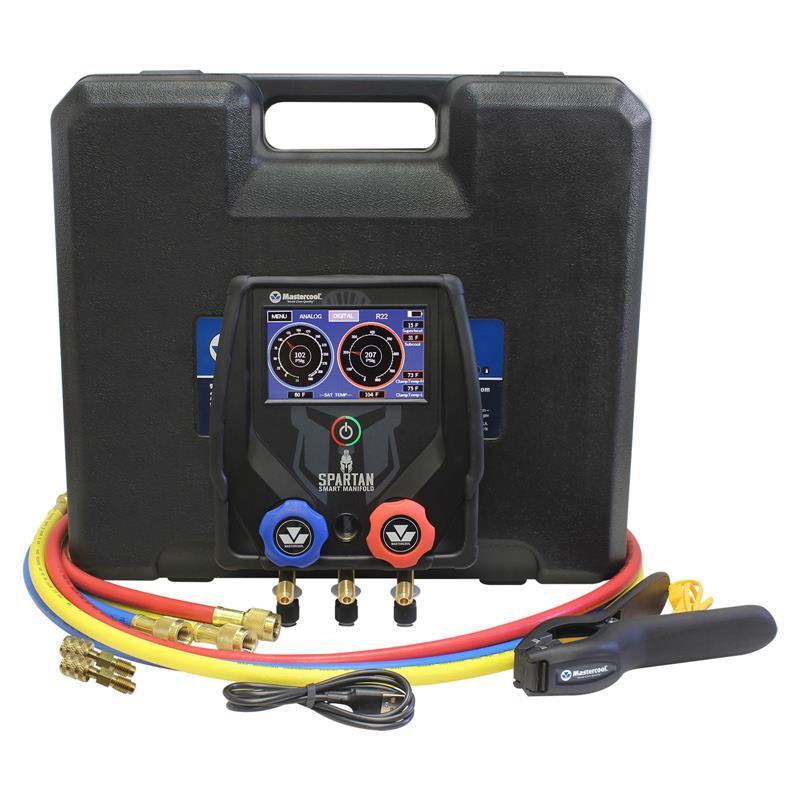 Raccordo di prova digitale a 2 vie SPARTAN con tubi flessibili ad alta pressione da 150 cm con connessioni standard e morsetto