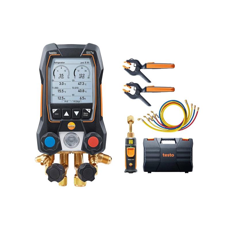 testo 557s heat pump set - Smart digital installation aid with 4-way valve block