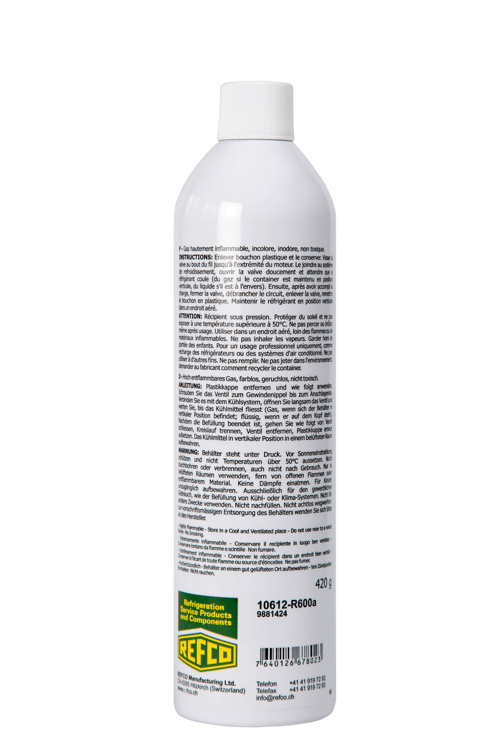 Refco 9881424 Lata de refrigerante isobutano Contenido: 420g 10612-R600a