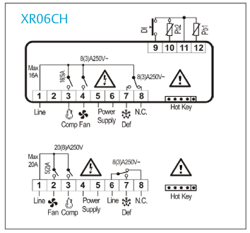 Dixell / Copeland XR06CH koelregelaar, 230V, 50/60Hz, 8A