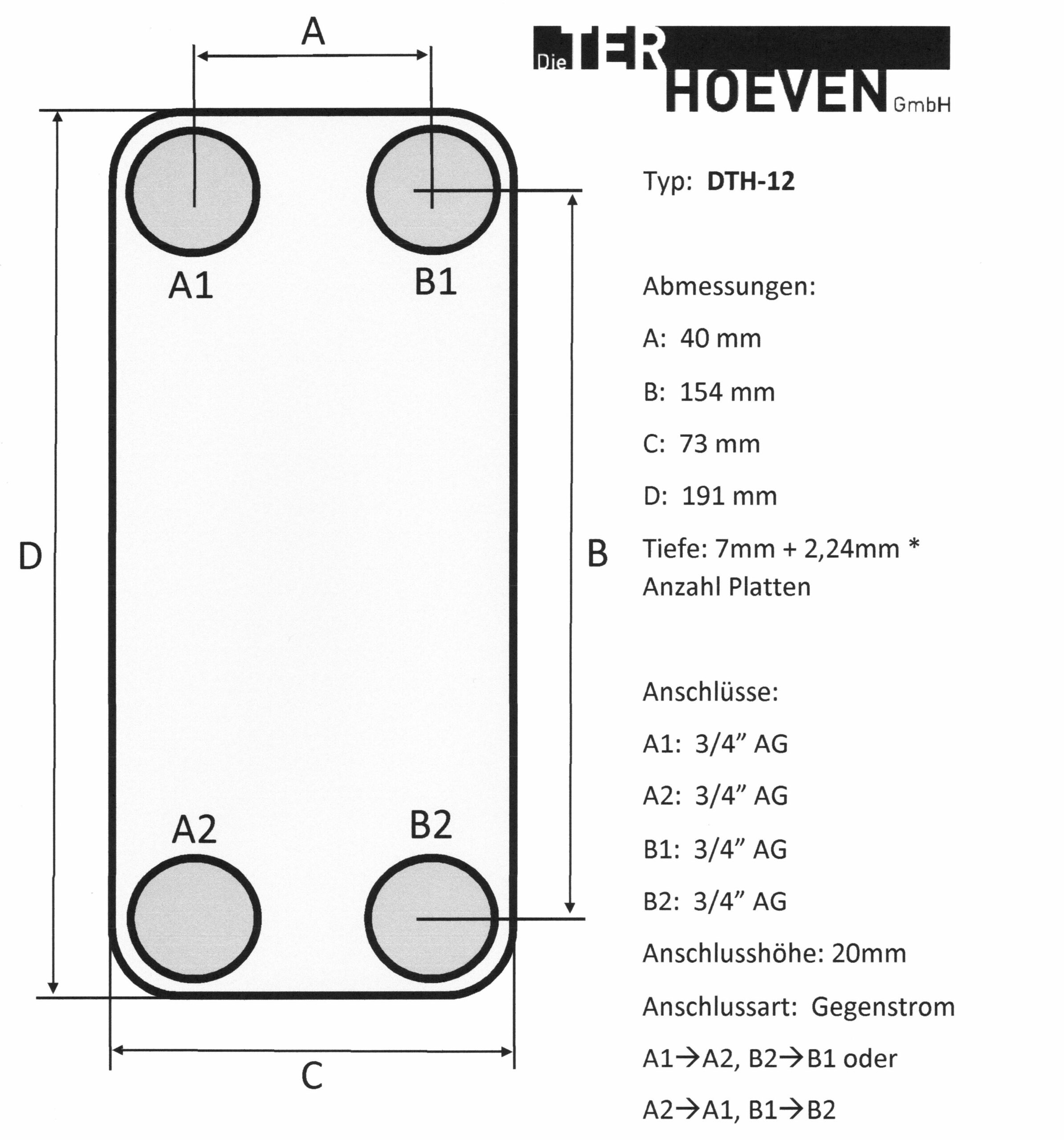 Échangeur de chaleur à plaques DTH-12-10 4x3/4