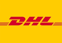 Logo, DHL, Gelber Hintergrund, Rote Beschriftung, Markenlogo