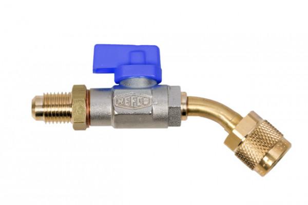 Refco 4682390 Kogelafsluiter blauw met hendel CA 1/4" x 1/4 "SAE-B45° gebogen