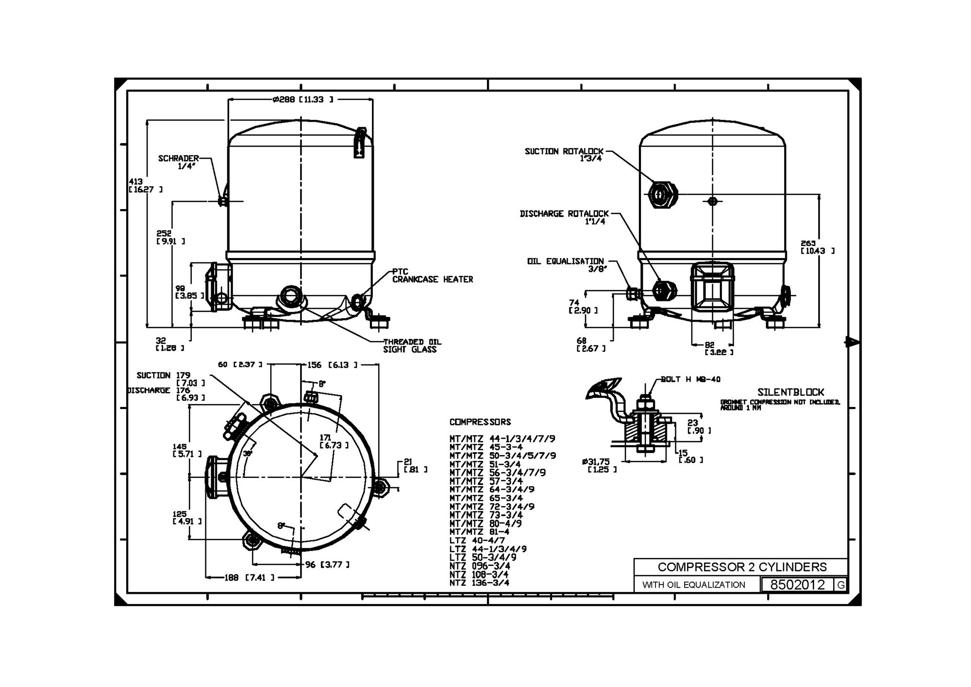 Compressor Danfoss MTZ72 HN4AVE, MBP, R134a/R404A/R507/R407C, 380V