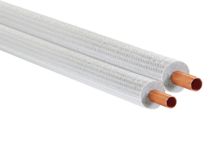 Tubo de cobre Twin aislado 6 / 12mm, espesor 1 mm, 25m/rollo