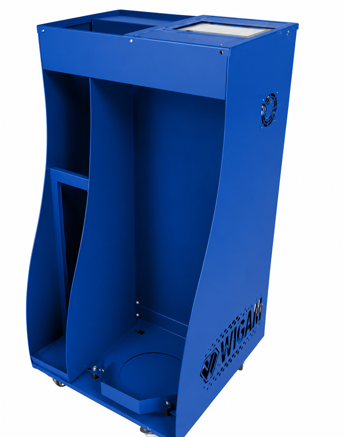Metall-Schrank, blau, hoher Schrank, Belüftung, offenes Design