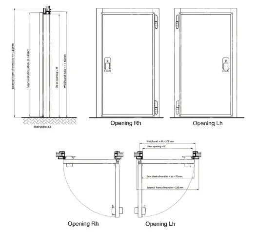 Porta del frigorifero RF a scorrimento alto senza soglia, PUR 60, 900 x 1900 mm, DESTRA (con maniglia)