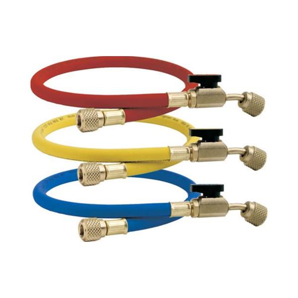 Juego de 3 mangueras de llenado CPS Premium HP3E de 90 cm y 1/4" con válvula de bola de 45