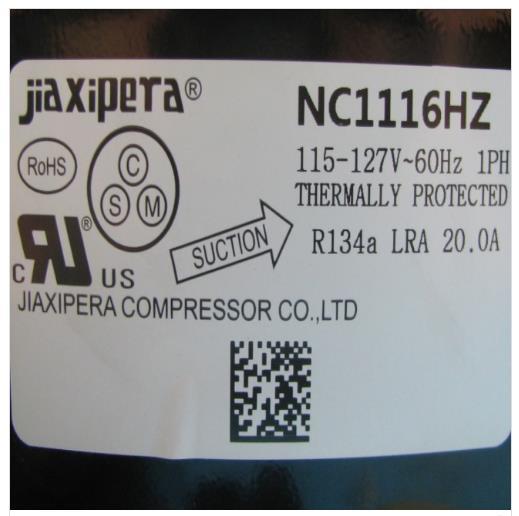Compresor Jiaxipera NC1116HZ, R134a, 115-127V/1Ph/60Hz