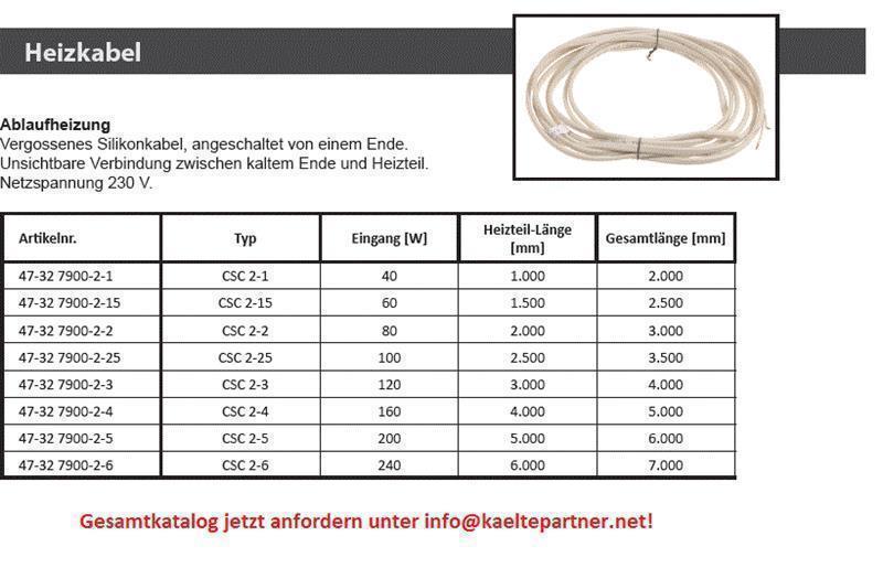 Universal heating cable, power 200 W, L heating section 5000 mm, L total 6000 mm