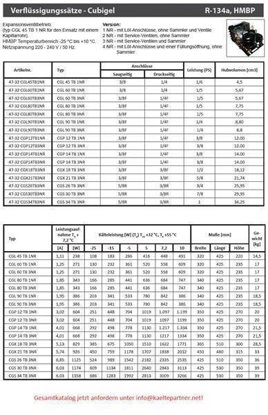 Condensing unit ACC - CGL45TB1NR, HMBP - R134a, 220-240V/1/50Hz (without receiver, for capillary tube operation) - not available, replaced by CGU45TG1NR