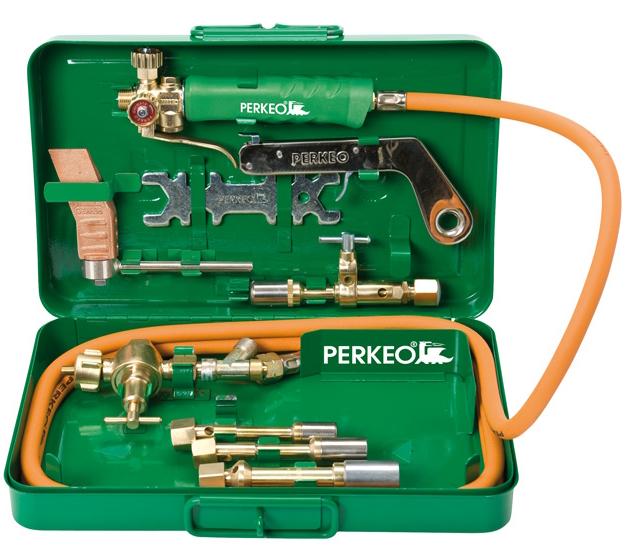 Sistema de soldadura fuerte y blanda de propano PERKEO en caja de chapa de acero para bombonas de 5-11 kg, M10x1 LH