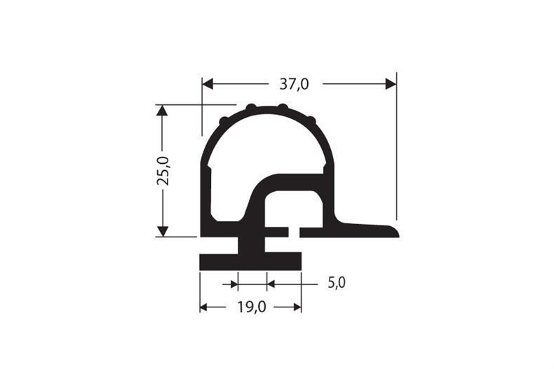 Rubber seal black 1m (37x25)