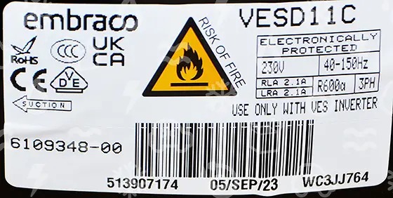 Sprężarka EMBRACO VESD11C, LBP- R600a, 115-127V / 50-60Hz (bez przetwornicy częstotliwości)