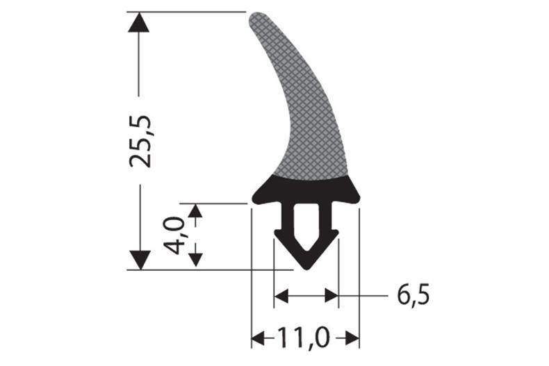 Profilé d'enfoncement en caoutchouc noir pour porte battante 1m (25,5x11)