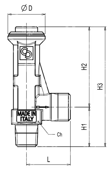 Zawór uruchamiający CASTEL 3061/4C530, śrubokręt, 1/2" NPT, 1/2" G, CO2, 53,0 bar