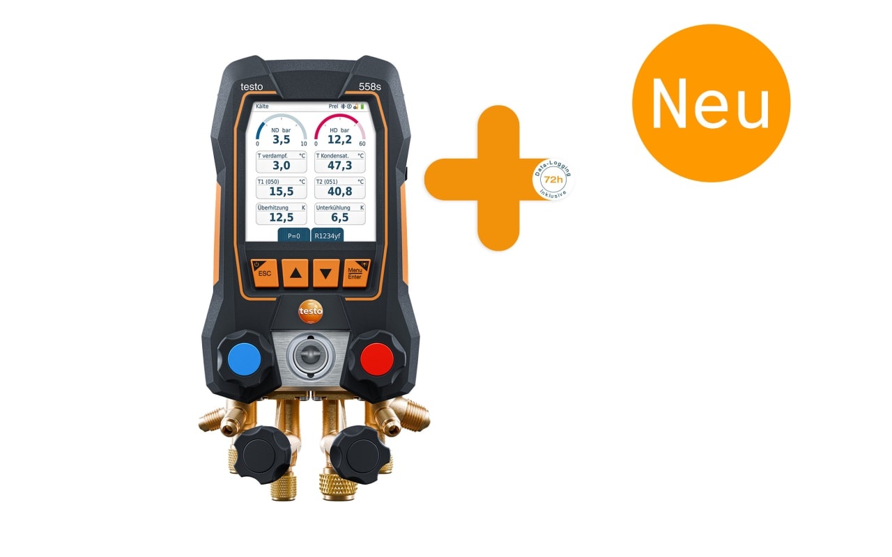 testo 0564 1558 digitale 4-weg-montagehulp 558s met touchscreen voor A2L- en A3-koelmiddelen