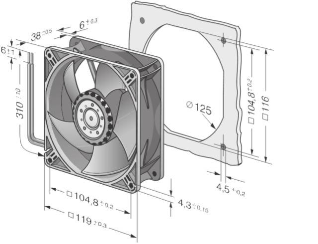 ebm-papst 4414L Wentylator osiowy DC 24V 30dB(A) 2.4W 119x119x38mm przewody