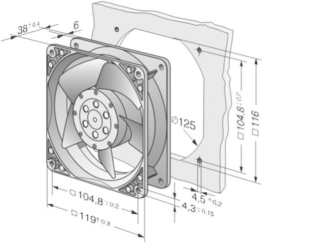 Ventilateur axial / Ventilateur axial EBM 4650N, 119 x 119 x 38 mm, 230 V, 2650 tr/min