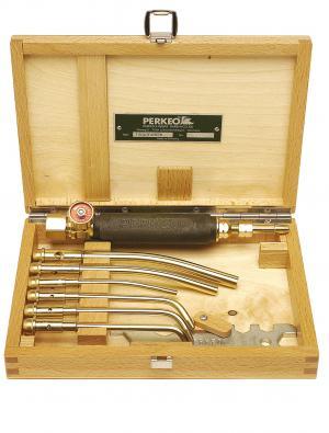PERKEO Set de pistolets à souder hydrogène/acétylène dans un coffret en bois, G3/8" LH
