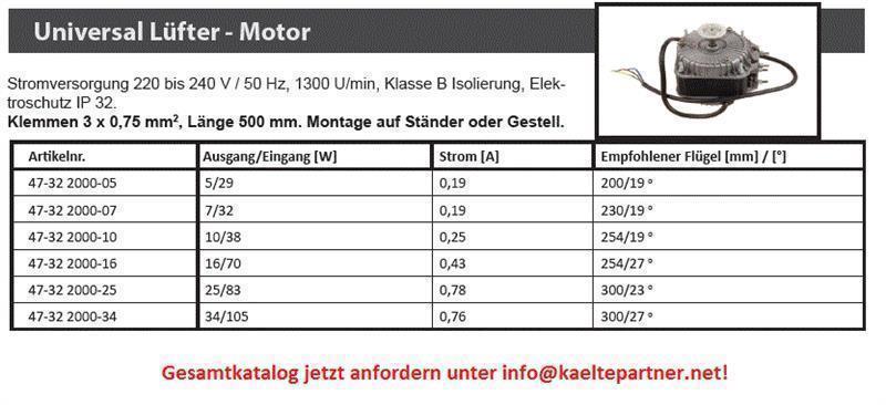 Universal fan motor, power/current 10/38 W, 0.25 A