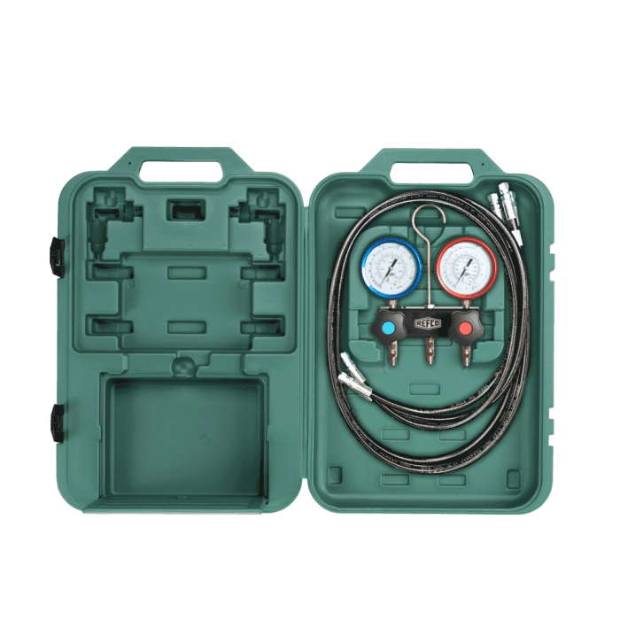 Refco 4688878 M2-3-DELUXE-DS-R744-TC Ayuda de montaje de 2 vías con manómetro de fuelle metálico R3 relleno de aceite