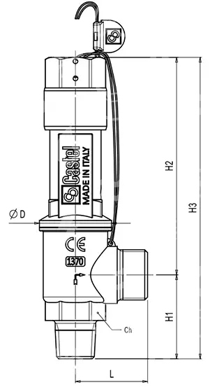 Zawór bezpieczeństwa CASTEL 3030E/46C1200, kielich 1/2" NPT, 120 bar, CO2
