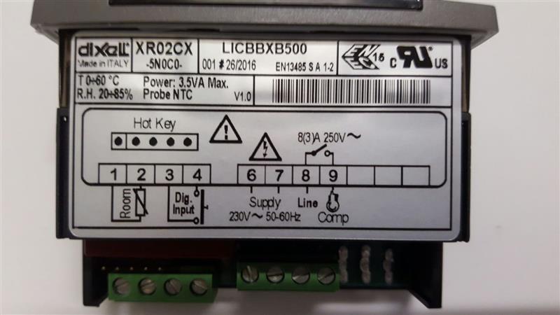 Dixell / Copeland XR02CH refrigeration controller, 230V 50/60 HZ, 8A RELAY, FOR SWITCHBOARD INSTALLATION