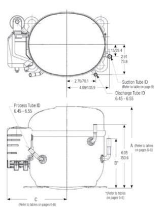 Sprężarka Tecumseh AE4456Y, HBP - R134a, 220 - 240 V/1F/50 Hz