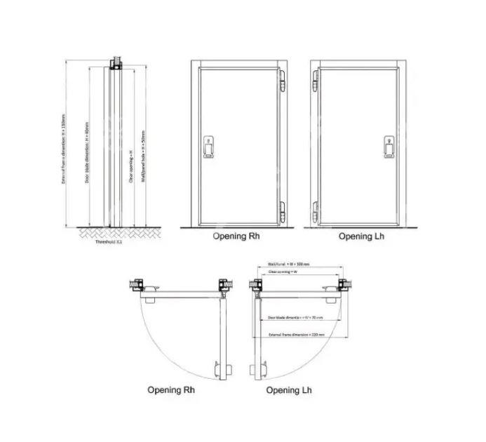 Puerta abatible RF para cámara frigorífica con umbral, PUR 60, 1000 x 2000 mm, DERECHA