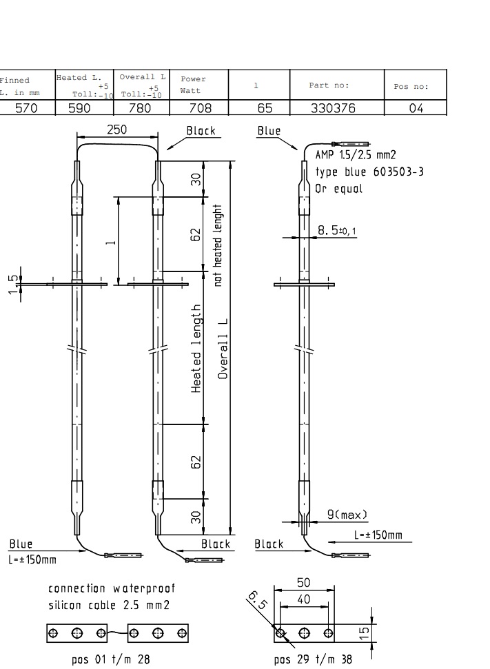 Thermoplongeurs pour évaporateur MLZX 8MLZX 08-7-1E-2C02R3 Alfa Laval - Block & Wanne, L=780 mm, 708 W, 230 V