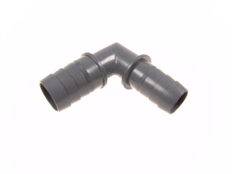 Racor para manguera de desagüe 21 x 23 mm, codo de 90 grados, ojal doble, plástico