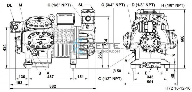 Sprężarka Dorin H6000CC, HBP - R404A, R407C, R507, R134a, 380-400V z olejem estrowym, grzałka karteru, presostat olejowy