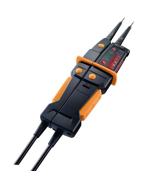 testo 750-2 voltage tester incl. batteries, test probe protection and test probe attachments.